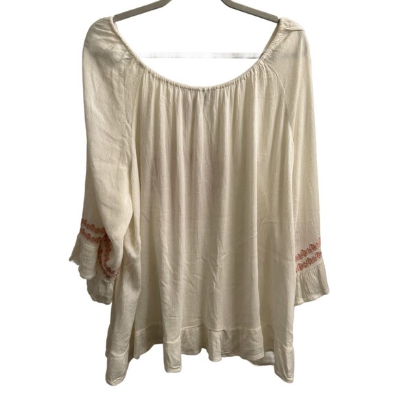 Cato Women's Embroidered Gauze Lace Up Top Plus Size 26/28W Peasant Boho Cream - Picture 2 of 7
